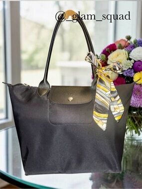 Longchamp Le Pliage Authentic Original Nylon Shoulder Tote Bag - Black with scar